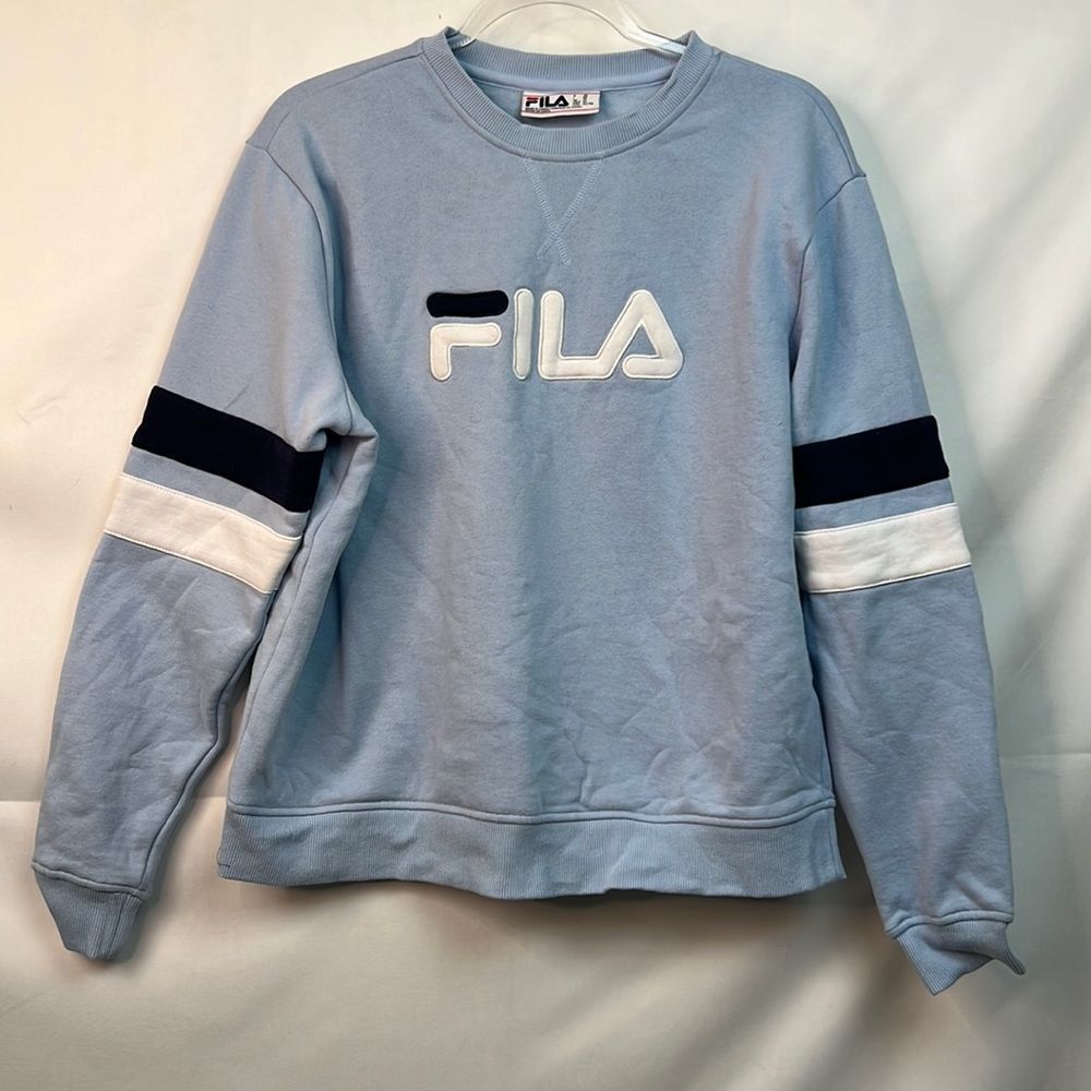 Fila Light Blue Crewneck Sweatshirt with Navy & White Stripes